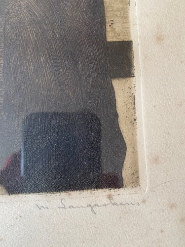 Gravure ancienne signée, Maurice Langaskens, encadrée sous verre, 1935, original