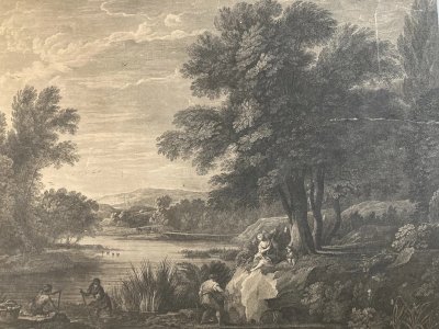 Gravure Ancienne XVIIIe La Pêche Pierre Patel (1604-1676) Art Ancien Noire