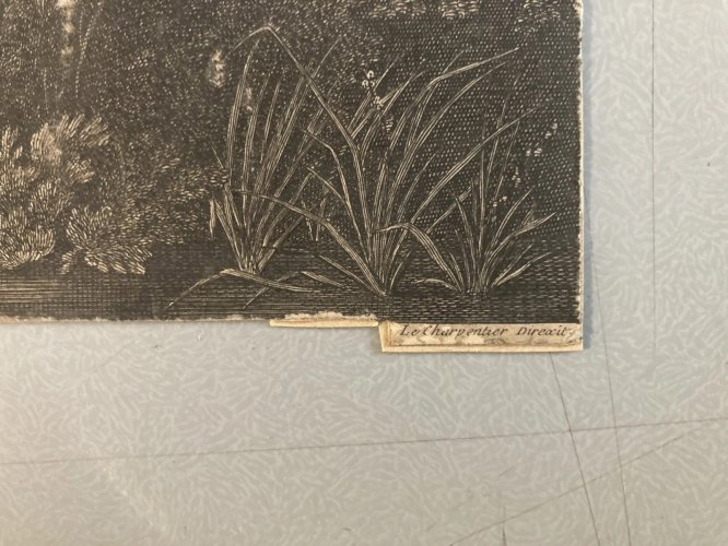 Gravure Ancienne XVIIIe La Pêche Pierre Patel (1604-1676) Art Ancien Noire