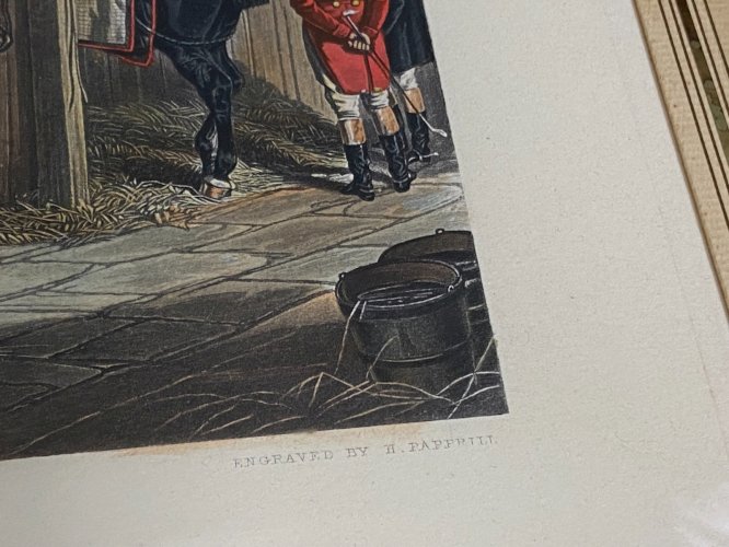 Gravure anglaise Fores's Stable Scenes The Hunting Stud Papprill Herring Cheval