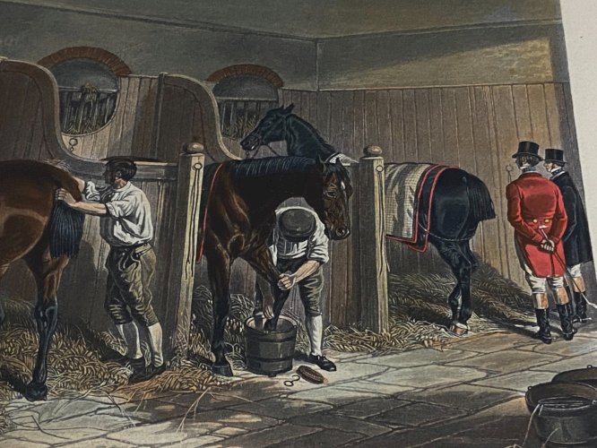 Gravure anglaise Fores's Stable Scenes The Hunting Stud Papprill Herring Cheval
