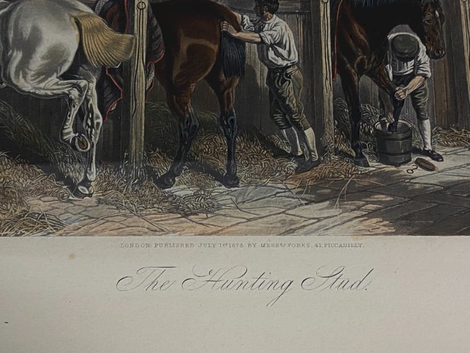 Gravure anglaise Fores's Stable Scenes The Hunting Stud Papprill Herring Cheval