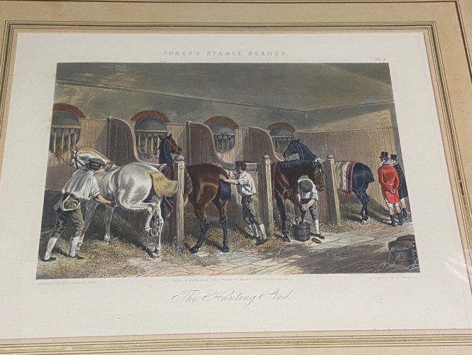 Gravure anglaise Fores's Stable Scenes The Hunting Stud Papprill Herring Cheval