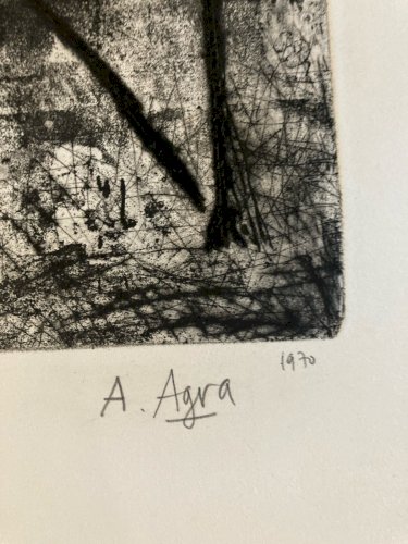 Gravure Antoine Agra Surréaliste Surréalisme Diable pointe sèche Art 1970 Satan