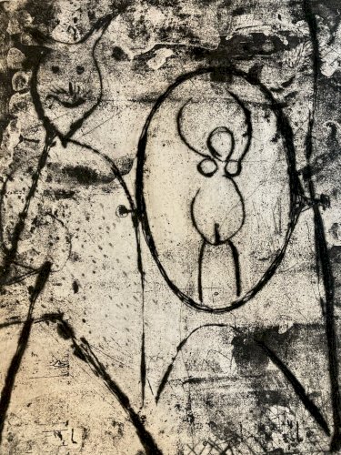 Gravure Antoine Agra Surréaliste Surréalisme Diable pointe sèche Art 1970 Satan