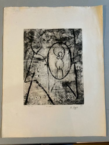 Gravure Antoine Agra Surréaliste Surréalisme Diable pointe sèche Art 1970 Satan
