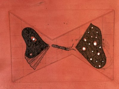 Gravure Antoine Agra Surréaliste Surréalisme estampe Gaufrage 1970 Art XXe