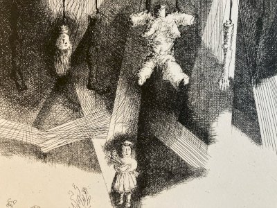 Gravure Antoine Agra Surréaliste Surréalisme estampe pointe sèche 1970 Art