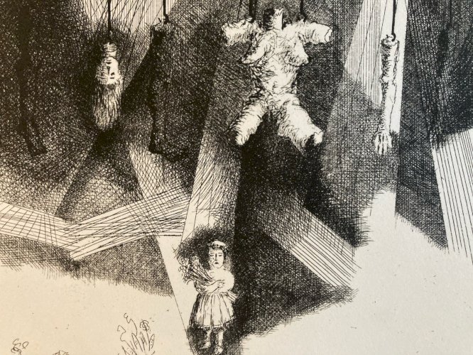 Gravure Antoine Agra Surréaliste Surréalisme estampe pointe sèche 1970 Art