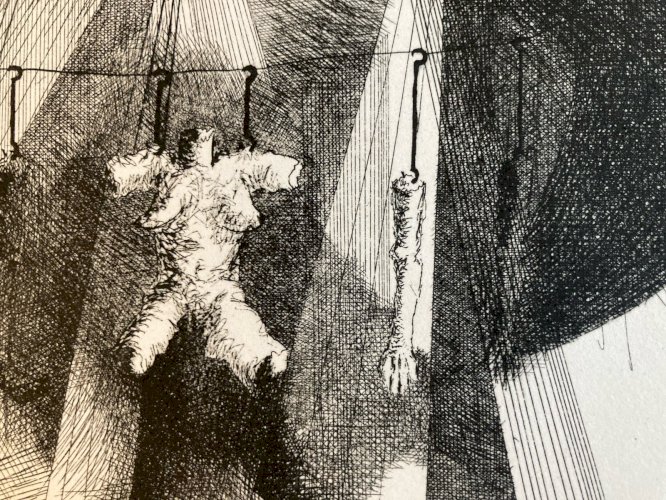 Gravure Antoine Agra Surréaliste Surréalisme estampe pointe sèche 1970 Art