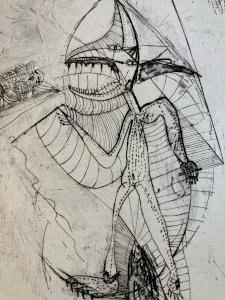 Gravure Antoine Agra Surréaliste Surréalisme estampe pointe sèche Art 1970