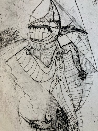 Gravure Antoine Agra Surréaliste Surréalisme estampe pointe sèche Art 1970