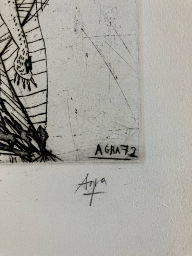 Gravure Antoine Agra Surréaliste Surréalisme estampe pointe sèche Art 1970