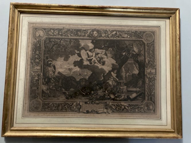 Gravure Après Charles Lebrun Scène Lithologie Forgeron Forge XVIIIe
