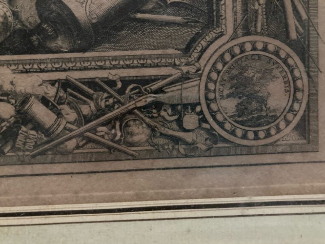 Gravure Après Charles Lebrun Scène Lithologie Forgeron Forge XVIIIe