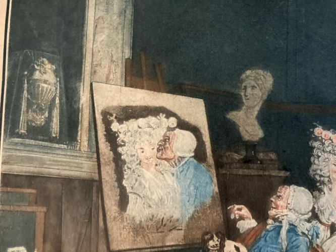 Gravure Aquatinte  XVIIIe Les Deux Baisers 1786 Estampe Couleur Ancien Art