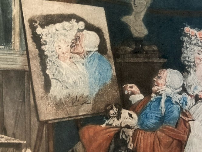 Gravure Aquatinte  XVIIIe Les Deux Baisers 1786 Estampe Couleur Ancien Art