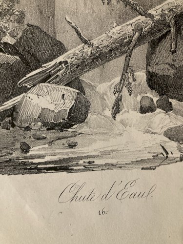 Gravure Arbre Art Tronc Delpech Remond 1829 Lithographie Chute D’eau