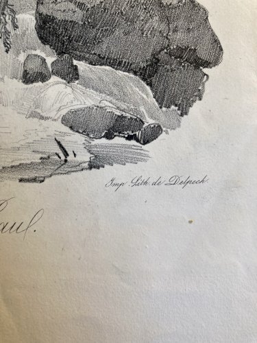 Gravure Arbre Chute Eau Tronc Delpech Remond 1829 Lithographie Ancien