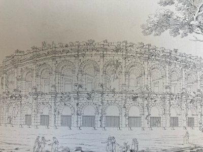 Gravure Architecture 1824 Charles Barbaroux XIXe Nîmes Arène Ancien Rome