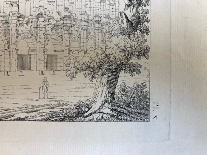 Gravure Architecture 1824 Charles Barbaroux XIXe Nîmes Arène Ancien Rome