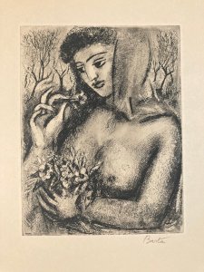 Gravure Art Déco Femme Laszlo Barta Portrait Érotique Nu Nue Eau Forte Seins