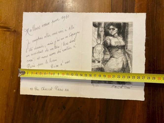 Gravure Art Déco Femme Portrait Érotique A Identifier Signé 1960 XXe Estampe Bus