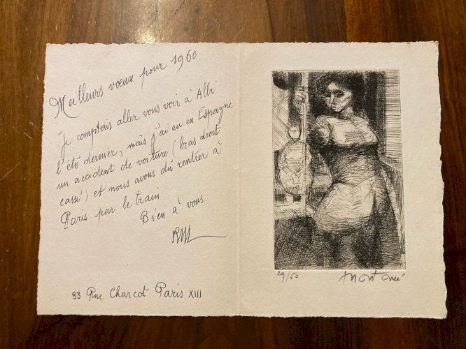 Gravure Art Déco Femme Portrait Érotique A Identifier Signé 1960 XXe Estampe Bus