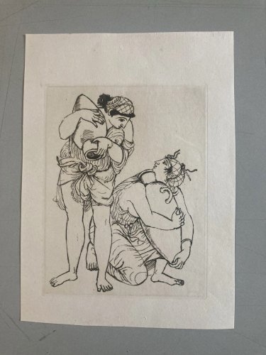 Gravure  Barta 1950 Eau Forte Portrait Romain Art Lithographie Grec Femme Cruche