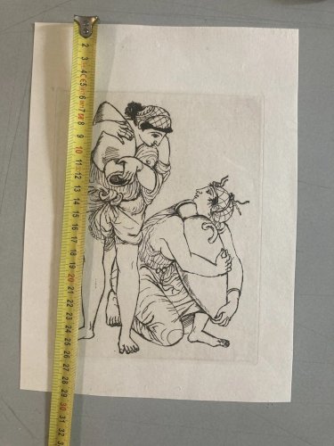 Gravure  Barta 1950 Eau Forte Portrait Romain Art Lithographie Grec Femme Cruche