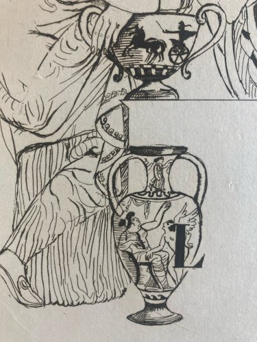 Gravure  Barta 1950 Eau Forte Portrait Romain Art Lithographie Grec Femme Vase