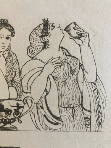 Gravure  Barta 1950 Eau Forte Portrait Romain Art Lithographie Grec Femme Vase