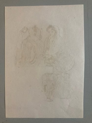 Gravure  Barta 1950 Eau Forte Portrait Romain Art Lithographie Grec Femme Vase