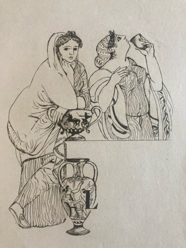 Gravure  Barta 1950 Eau Forte Portrait Romain Art Lithographie Grec Femme Vase