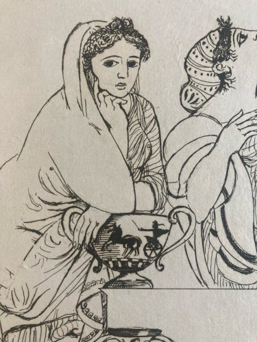 Gravure  Barta 1950 Eau Forte Portrait Romain Art Lithographie Grec Femme Vase