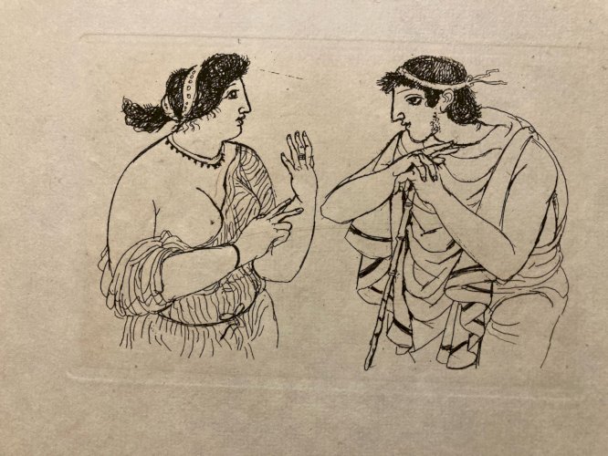 Gravure  Barta 1950 Eau Forte Portrait Romain Art Lithographie Grec Femme