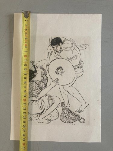 Gravure  Barta 1950 Eau Forte Portrait Romain Art Lithographie Grec Guerrier XXe