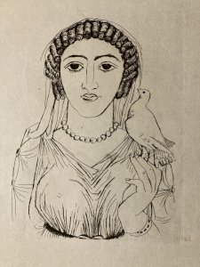 Engraving Barta 1950 Etching Roman Portrait Lithograph Greek Woman Dove