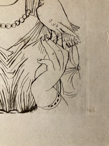 Gravure  Barta 1950 Eau Forte Portrait Romain Lithographie Grec Femme Colombe