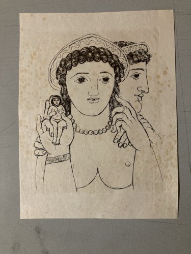 Gravure  Barta 1950 Eau Forte Portrait Romain Lithographie Grec Femme Estampe