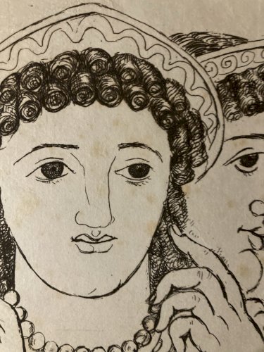 Gravure  Barta 1950 Eau Forte Portrait Romain Lithographie Grec Femme Estampe