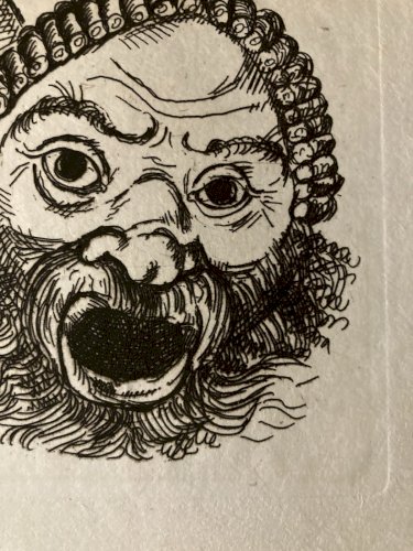 Gravure  Barta 1950 Eau Forte Portrait Romain Lithographie Grec Femme Masque Art