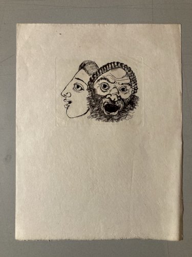 Gravure  Barta 1950 Eau Forte Portrait Romain Lithographie Grec Femme Masque Art