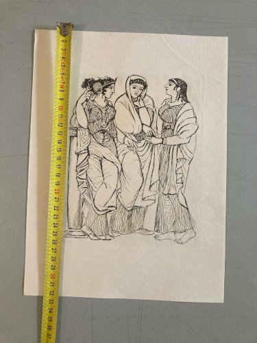 Gravure  Barta Eau Forte 1950 Portrait Romain Art Lithographie Les Trois Grâce 3