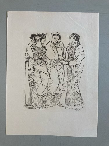 Gravure  Barta Eau Forte 1950 Portrait Romain Art Lithographie Les Trois Grâce 3