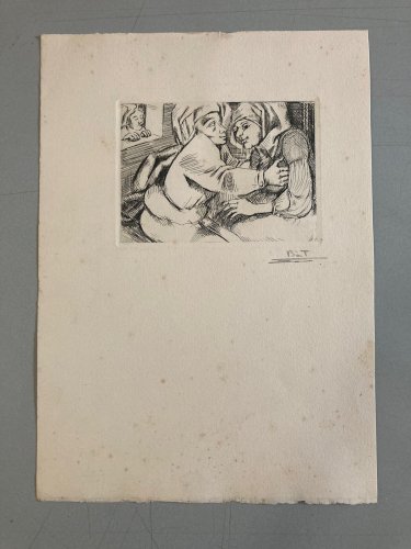 Gravure  Barta La Grosse Margot Villon 1950 Eau Forte Médiéval Moyen Âge Art