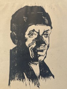 Gravure Bois Portrait Homme Chapeau Etching Art Old Ancien A Identifier Estampe