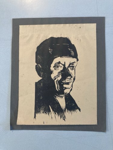 Gravure Bois Portrait Homme Chapeau Etching Art Old Ancien A Identifier Estampe