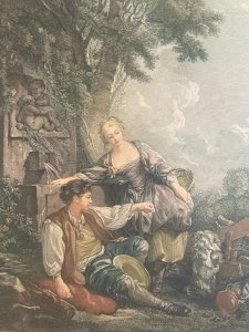 Gravure BoucherFin XVIIIe Peint Chien L’Obéissance Récompensée Art Ancien