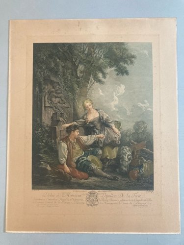 Gravure BoucherFin XVIIIe Peint Chien L’Obéissance Récompensée Art Ancien